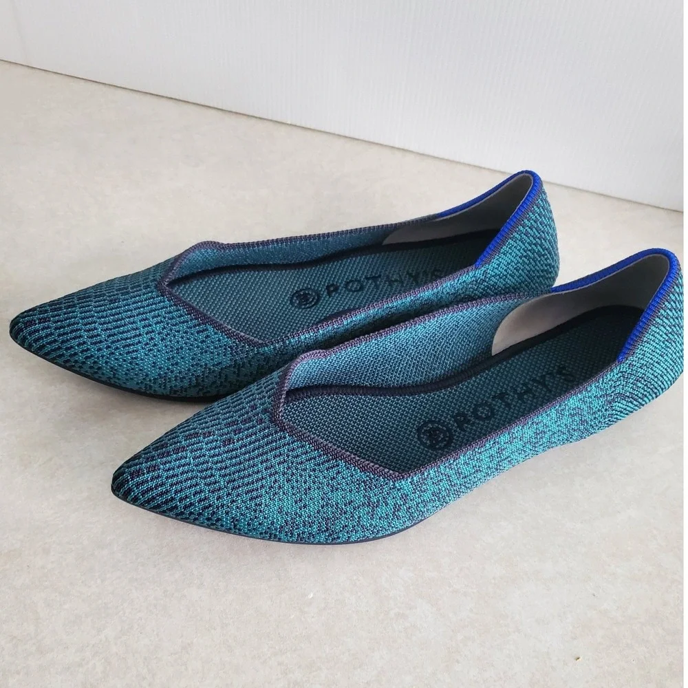Rothy's The Point Flat Teal Heather Knit Sustainable Washable Shoes Size 8